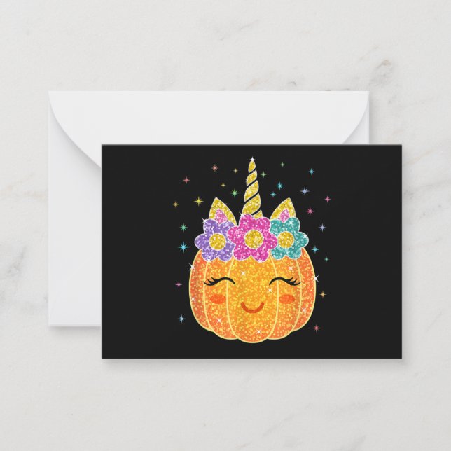 Niedlicher Unicorn Pumpkin Halloween Erntedank Mitteilungskarte (Vorderseite)