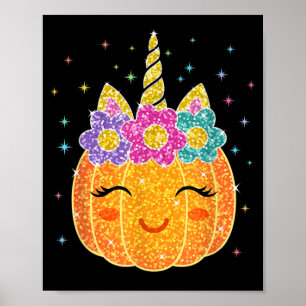 Niedlicher Unicorn Pumpkin Halloween Erntedank Poster