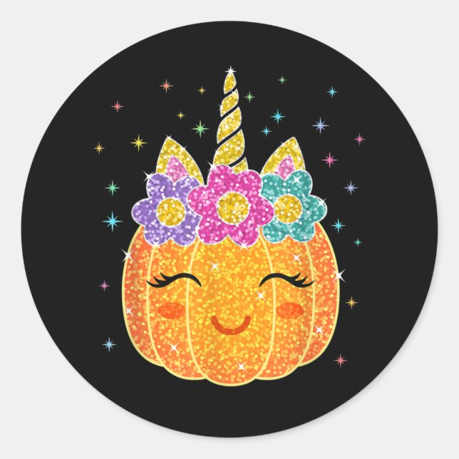 Niedlicher Unicorn Pumpkin Halloween Erntedank Runder Aufkleber (Vorderseite)