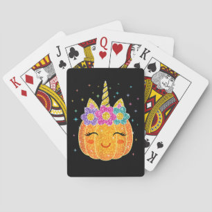 Niedlicher Unicorn Pumpkin Halloween Erntedank Spielkarten