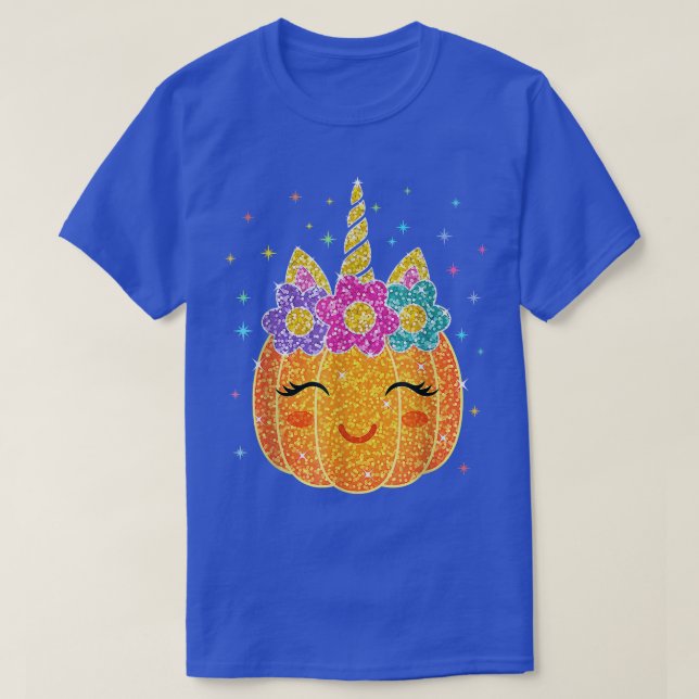 Niedlicher Unicorn Pumpkin Halloween Erntedank T-Shirt (Design vorne)