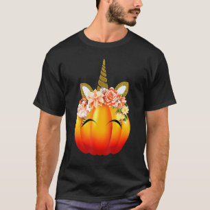 Niedlicher Unicorn Pumpkin Halloween Erntedank T-Shirt