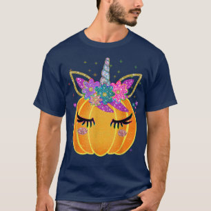 Niedlicher Unicorn Pumpkin Halloween Erntedank T-Shirt