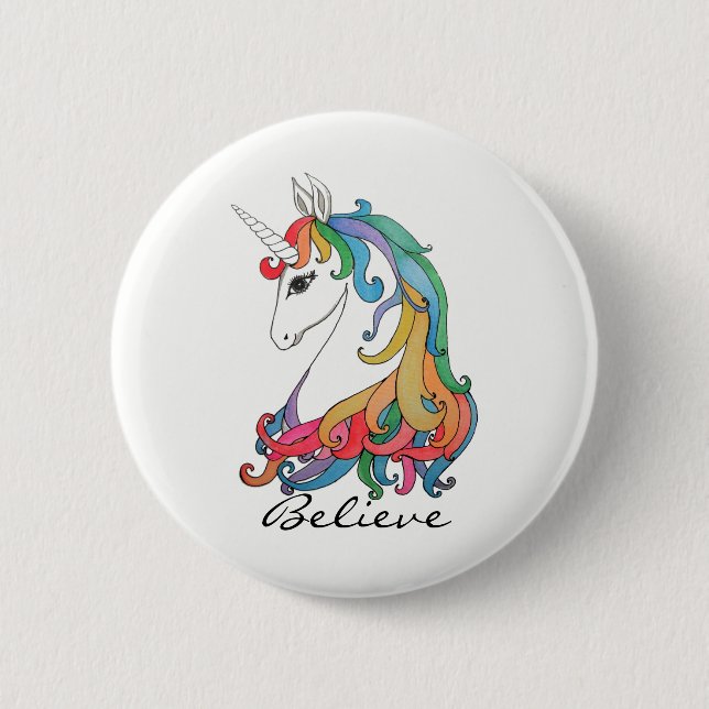 Niedlicher Unicorn Regenbogen des Watercolor Button (Vorderseite)