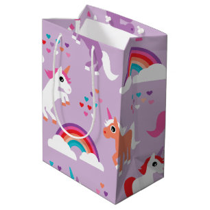 Niedlicher Unicorn-Regenbogen lila Mittlere Geschenktüte