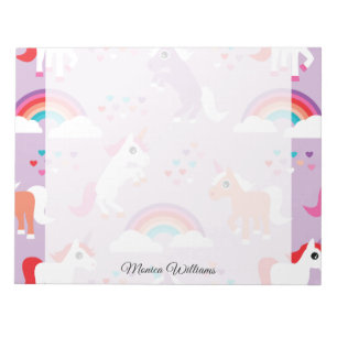 Niedlicher Unicorn-Regenbogen lila Notizblock