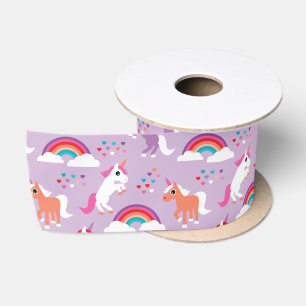 Niedlicher Unicorn-Regenbogen lila Satinband