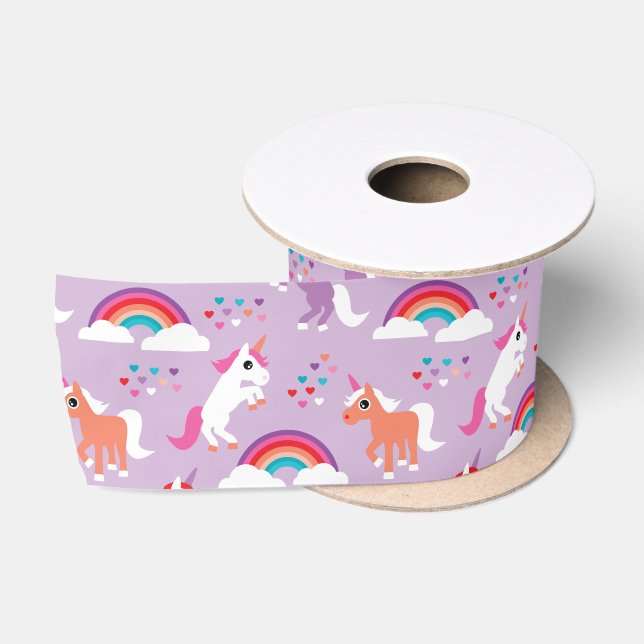 Niedlicher Unicorn-Regenbogen lila Satinband (Spule)