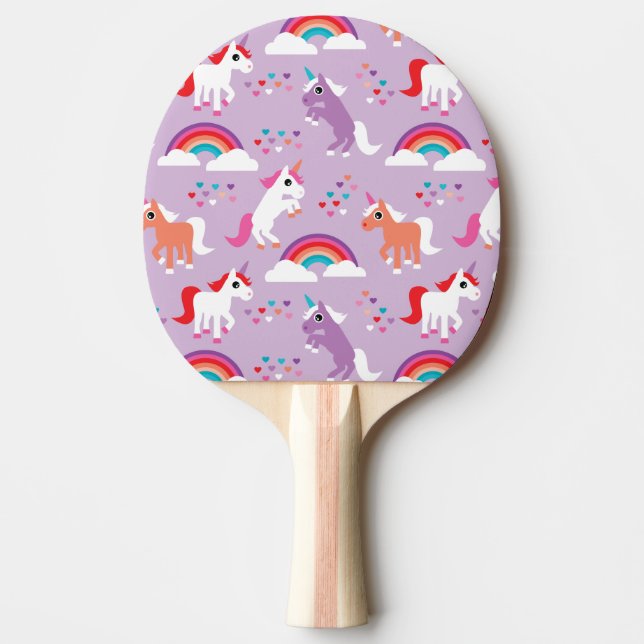 Niedlicher Unicorn-Regenbogen lila Tischtennis Schläger (Vorderseite)