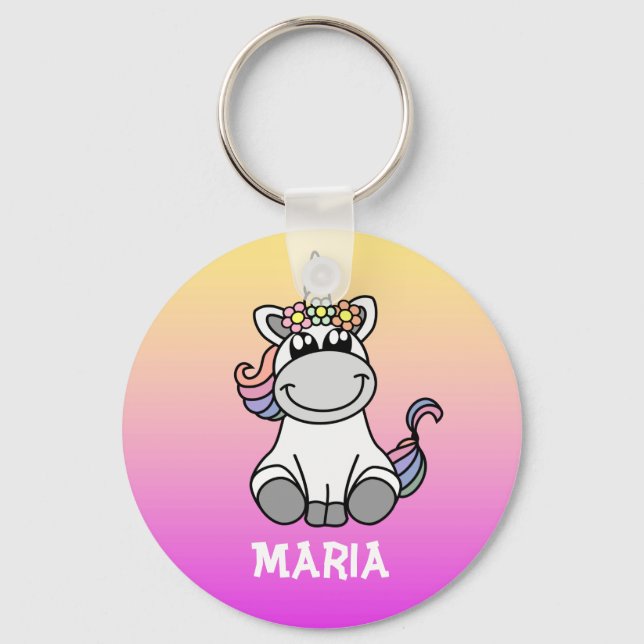 Niedlicher Unicorn Regenbogen Personalisierter Nam Schlüsselanhänger (Vorderseite)