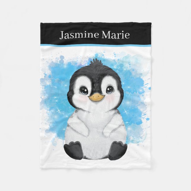 niedlicher Unisex-Baby-Pinguin-Name Fleecedecke (Vorderseite)