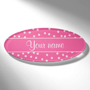 Niedlicher unordentlicher weißer Polka-Punkt-rosa Namenschild