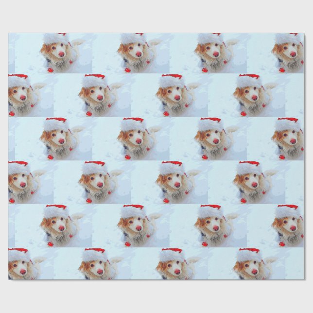 Niedlicher Urlaub Dackel Hund Xmas festlichen Hut  Geschenkpapier (Flach)