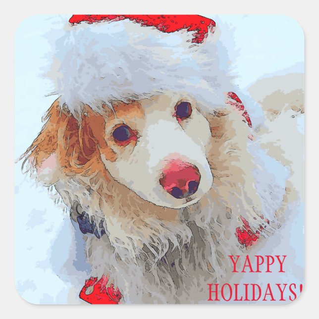 Niedlicher Urlaub Dackel Hund Xmas festlichen Hut  Quadratischer Aufkleber (Vorderseite)