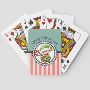 Niedlicher Urlaub Elf mit Candy Cane Frohe Weihnac Spielkarten