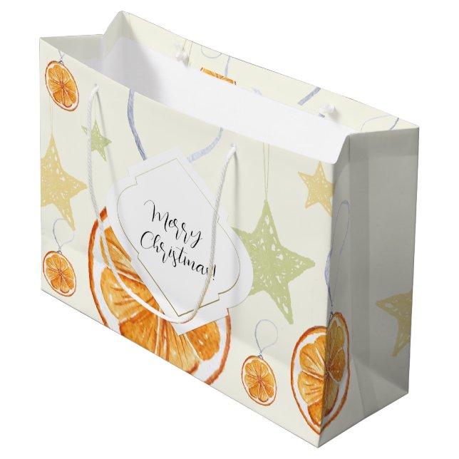 Niedlicher Urlaub Orange und Sterne auf Beige Große Geschenktüte (Vorderseite Schrägansicht)