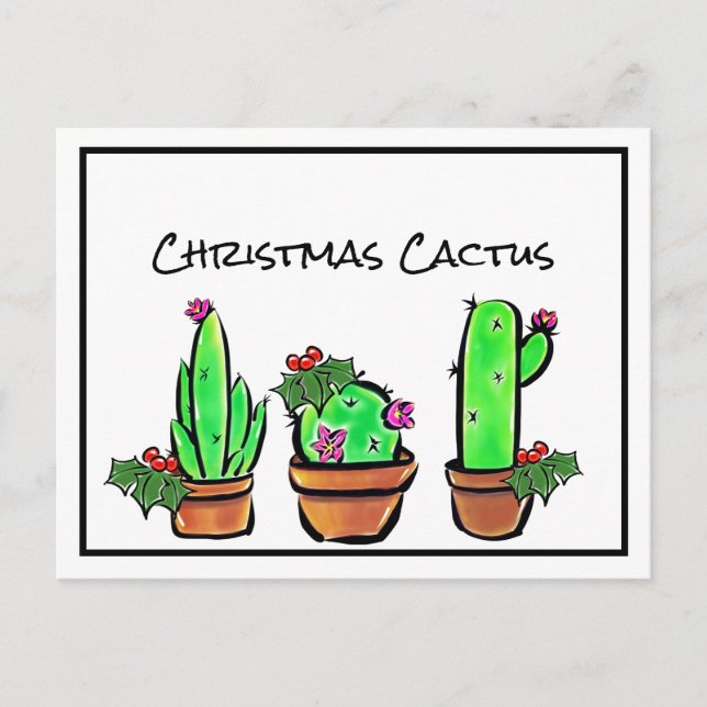 Niedlicher Urlaub Xmas Cactus cacti succuli Postkarte (Vorderseite)