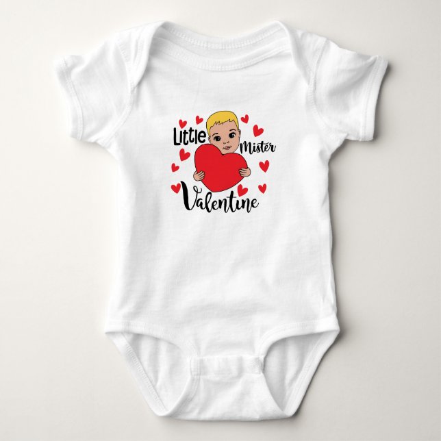 Niedlicher Valentine Boy Holding Herzstück Baby Strampler (Vorderseite)