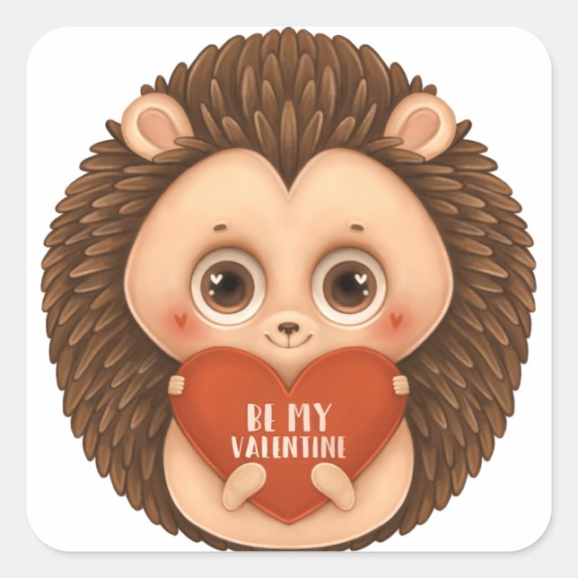 Niedlicher Valentine-Igel ist mein Valentine Quadratischer Aufkleber (Vorderseite)