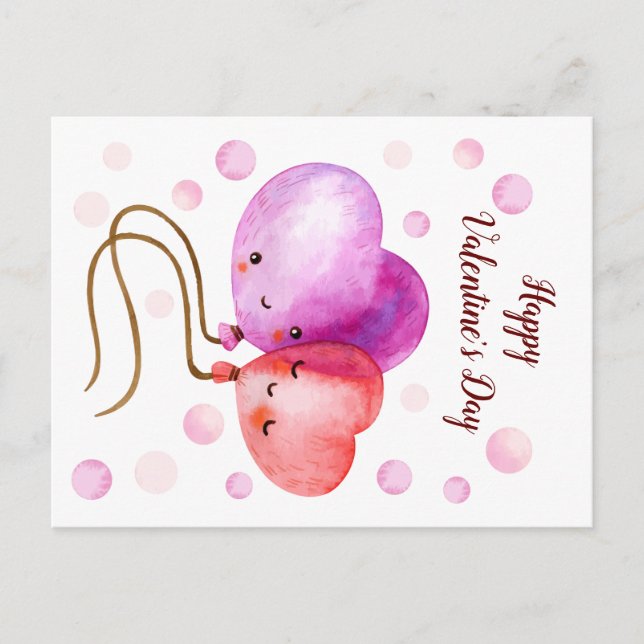Niedlicher Valentinstag Balloons Personalisiert Postkarte (Vorderseite)