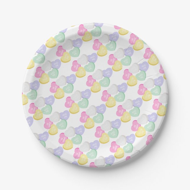 Niedlicher Valentinstag Candy Hearts Pappteller (Vorderseite)