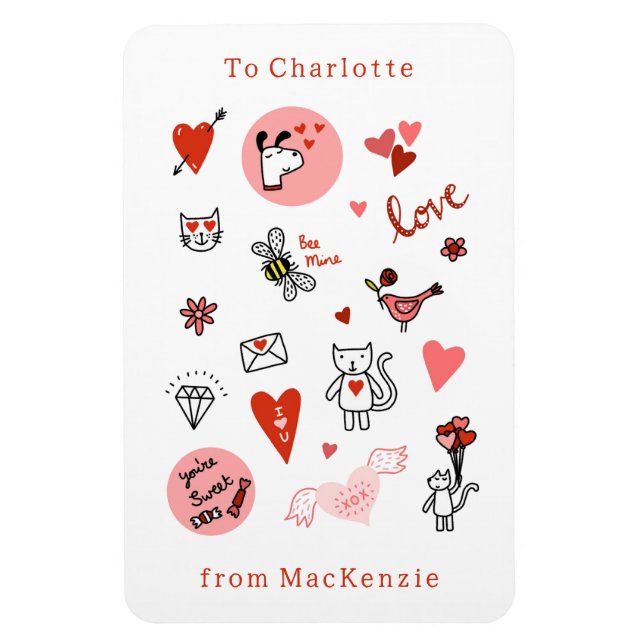 Niedlicher Valentinstag Cat Cartoon Magnet (Vertikal)