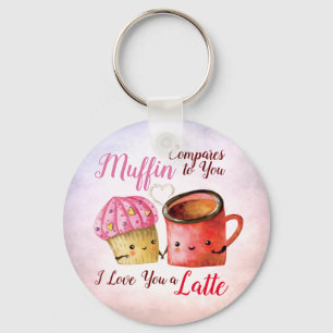 Niedlicher Valentinstag Cupcake und Kaffee Tasse P Schlüsselanhänger