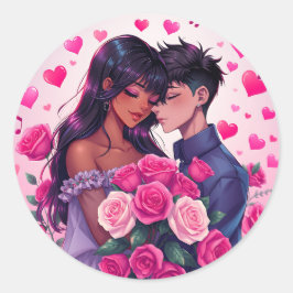 Niedlicher Valentinstag des Anime-Anime Runder Aufkleber
