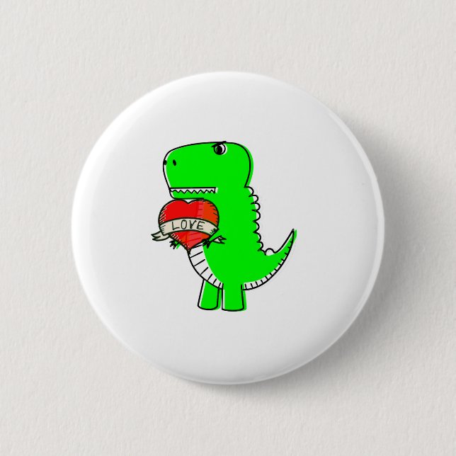 Niedlicher Valentinstag Dinosaurier Button (Vorderseite)