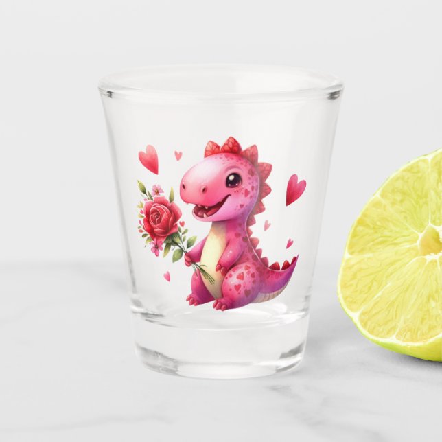 Niedlicher Valentinstag-Dinosaurier Schnapsglas (Vorderseite)