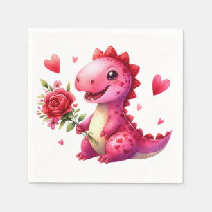 Niedlicher Valentinstag-Dinosaurier Serviette