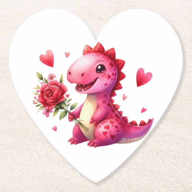 Niedlicher Valentinstag-Dinosaurier Untersetzer (Vorderseite)