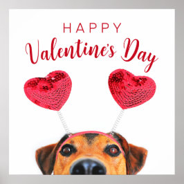 Niedlicher Valentinstag Hund Funny Heart Headband Poster