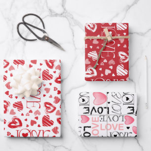 Niedlicher Valentinstag in Rot und Rosa Geschenkpapier Set