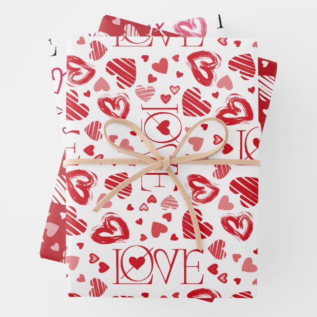 Niedlicher Valentinstag in Rot und Rosa Geschenkpapier Set (Beispiel)