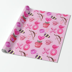 Niedlicher Valentinstag Kollage Rosa Geschenkpapier