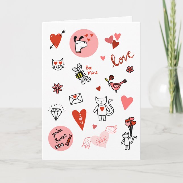 Niedlicher Valentinstag Liebe Cartoon Karte (Vorderseite)