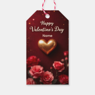 Niedlicher Valentinstag mit Roter Blüte und rosa H Geschenkanhänger
