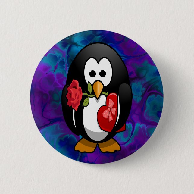 Niedlicher Valentinstag Pinguin Sonniger Cartoon Button (Vorderseite)