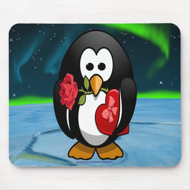 Niedlicher Valentinstag Pinguin Sonniger Cartoon Mousepad (Vorne)