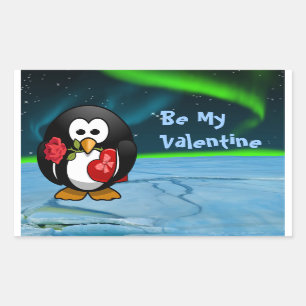 Niedlicher Valentinstag Pinguin Sonniger Cartoon Rechteckiger Aufkleber
