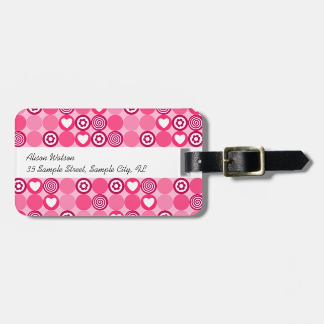 Niedlicher Valentinstag Rosa Herz und Blume Muster Gepäckanhänger (Vorderseite horizontal)