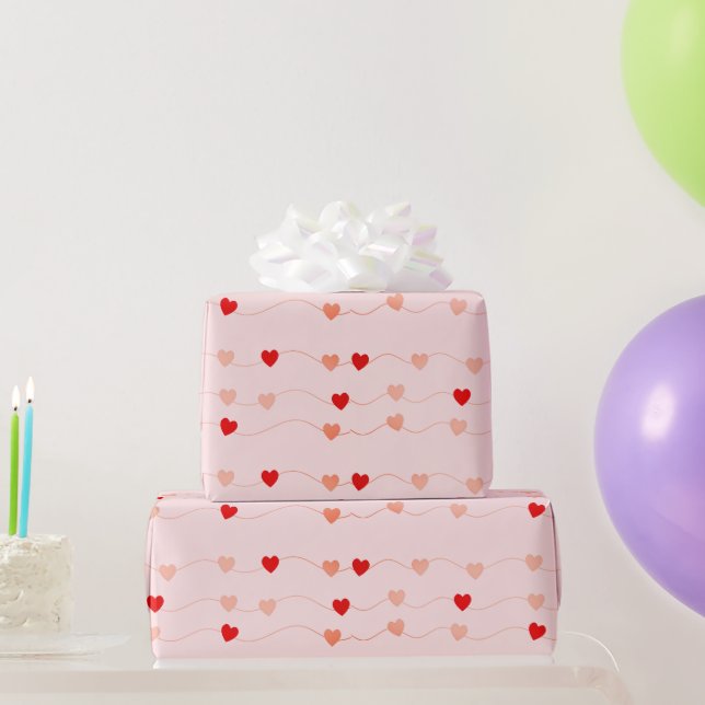 Niedlicher Valentinstag Rosa Rote Herzen rot anmut Geschenkpapier (Partygeschenke)