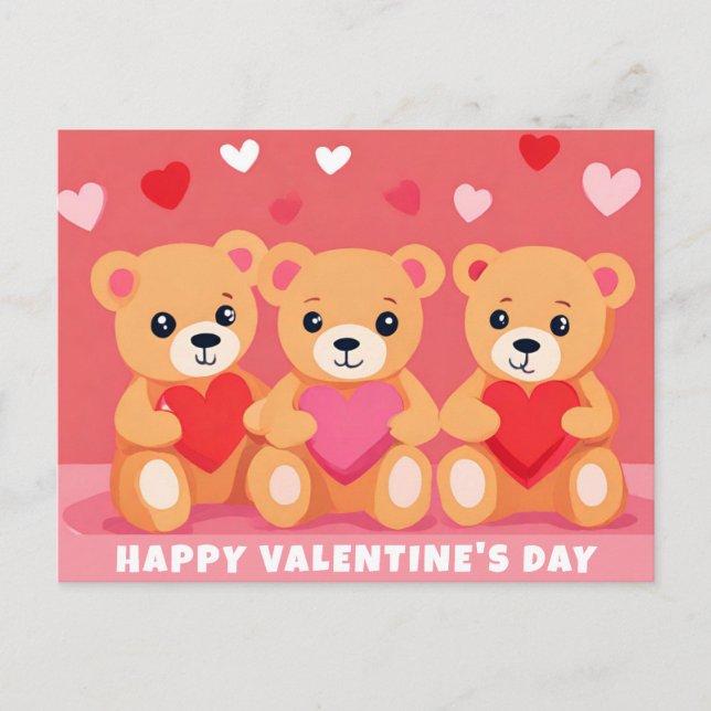 Niedlicher Valentinstag Teddy Bär Herz Rosa Rot Postkarte (Vorderseite)