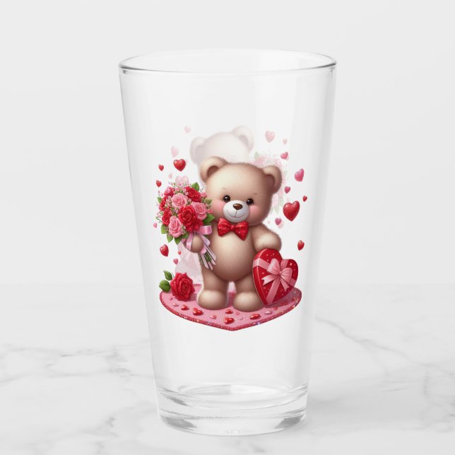 Niedlicher Valentinstag Teddybär Glas (Vorderseite)