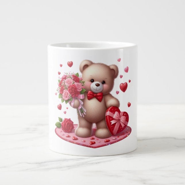 Niedlicher Valentinstag Teddybär Jumbo-Tasse (Vorderseite)
