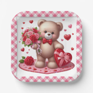 Niedlicher Valentinstag Teddybär Pappteller