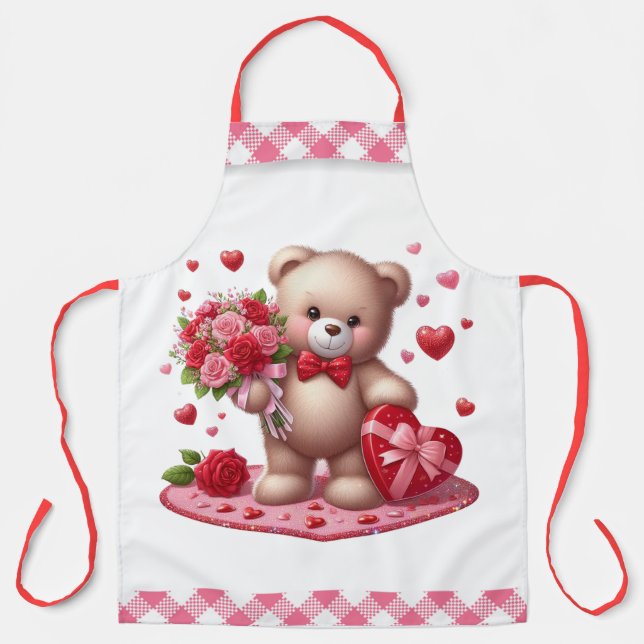 Niedlicher Valentinstag Teddybär Schürze (Vorderseite)
