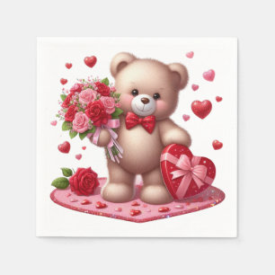 Niedlicher Valentinstag Teddybär Serviette
