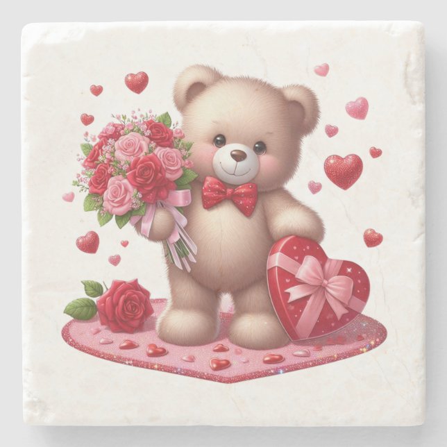 Niedlicher Valentinstag Teddybär Steinuntersetzer (Vorderseite)